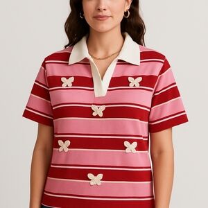 NWT Junior's Large Pink and Red Striped Women's Blouse